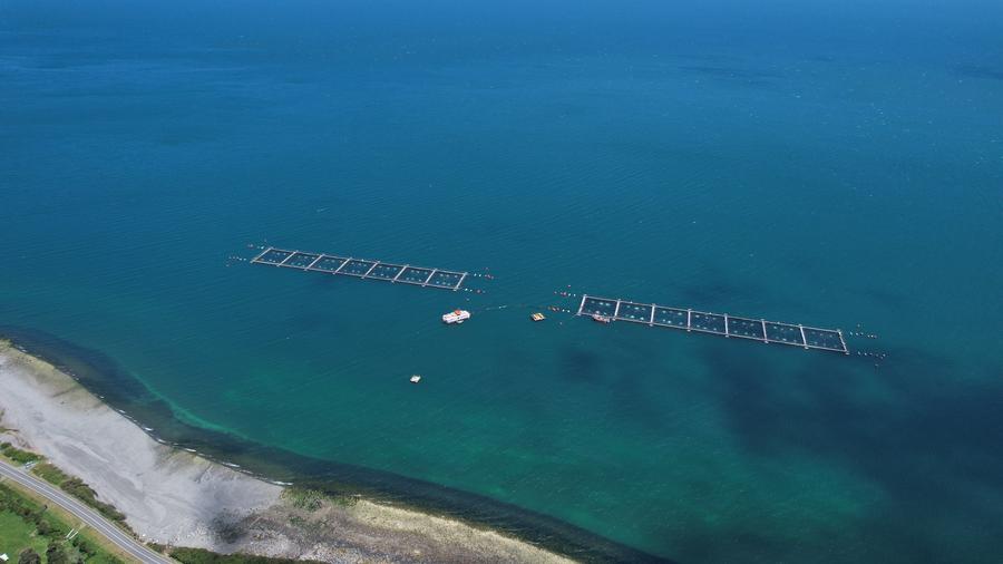 Matrices HDPE — vista aérea de centro de cultivo salmonero